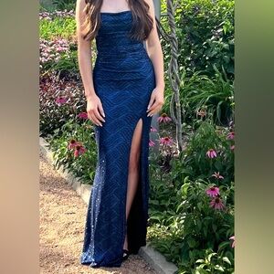 Windsor Blue Slit Maxi Gown for Prom